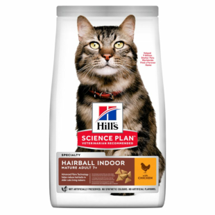 Сухой корм Hill's Science Plan Mature Adult 7+ Hairball Indoor для уменьшения образования комочков шерсти для зрелых домашних кошек 7+ лет, с курицей