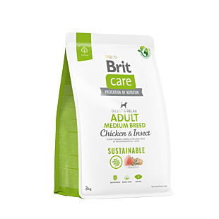 Сухой корм Brit Care Dog Sustainable Adult Medium Breed для взрослых собак средних пород, курица и насекомые