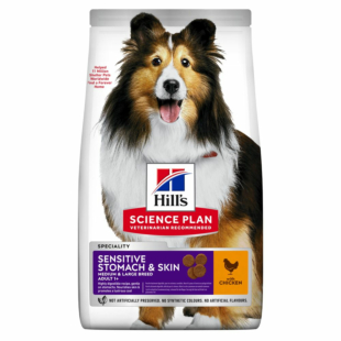 Сухой корм для взрослых собак средних пород, при чувствительном желудке и коже, с курицей Hill's Science Plan Adult