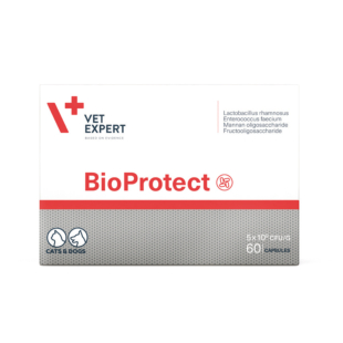 Харчова добавка Vet Expert BioProtect для котів і собак із порушеною шлунково-кишковою мікрофлорою, 60 капс.