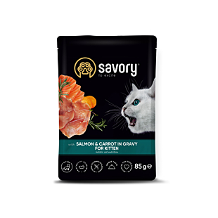 Вологий корм Savory Cat Pouch for Kitten для кошенят, лосось і мокрва в соусі