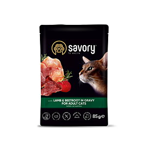 Вологий корм Savory Pouch for Adult Cat для дорослих котів, баранина і буряк в соусі