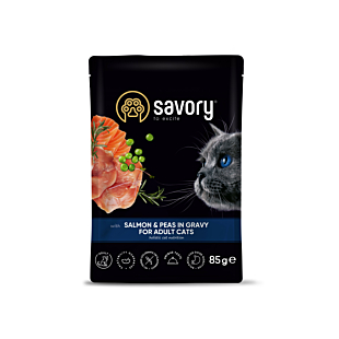 Вологий корм Savory Pouch for Adult Cat для дорослих котів, лосось і горох в соусі