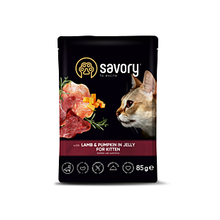 Влажный корм Savory Cat Pouch for Kitten для котят, ягненка и тыква в желе