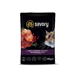 Влажный корм Savory Pouch for Sterilised Cat для стерилизованных котов, ягненка и клюква в соусе