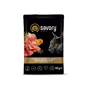 Вологий корм Savory Pouch for Sterilised Cat для стерилізованих котів, індичка і морква в желе