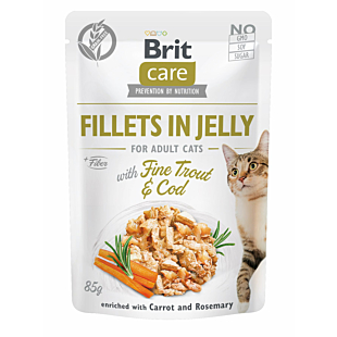 Влажный корм Brit Care Cat in jelly для кошек, с треской и форелью в желе.