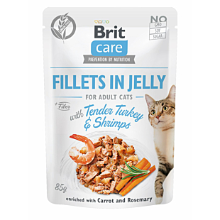 Влажный корм Brit Care Cat in jelly для кошек, ласковая индейка и креветки в желе.