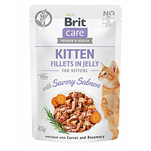 Вологий корм Brit Care Cat Kitten in jelly для кошенят, філе курки з лососем в желе