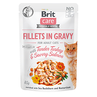 Влажный корм Brit Care Cat TENDER TURKEY & SAVORY SALMON in gravy для кошек, филе индейки и лосося в соусе
