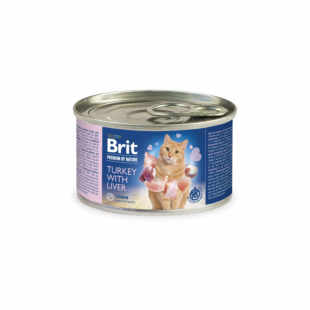 Влажный корм Brit Premium by Nature Turkey with Liver для кошек, консервная индейка с печенью