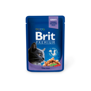 Вологий корм Brit Premium Cat pouch Cod fish для дорослих котів, з тріскою