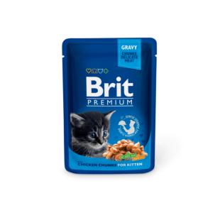 Влажный корм Brit Premium Cat pouch Chicken Chunks for Kitten для котят, с курицей