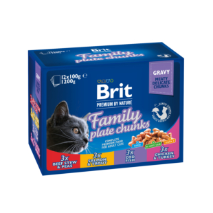 Набір вологих кормів Brit Premium Cat pouch Family plate Сімейна тарілка, 4 смаки, 12 шт.