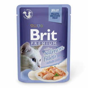 Влажный корм Brit Premium Cat pouch Salmon Fillets in Jelly для кошек, филе в желе.