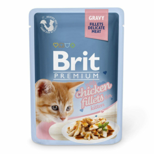 Влажный корм Brit Premium Cat pouch Chicken Fillets in Gravy for Kitten для котят, куриное филе в соусе