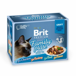 Набор влажных кормов Brit Premium pouches Family plate in Gravy, 4 вкуса в соусе, 12 шт.