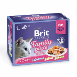 Набор влажных кормов Brit Premium pouches Family plate in Jelly, 4 вкуса в желе, 12 шт.