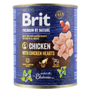 Влажный корм Brit Premium by Nature, курица с куриным сердцем для собак, консерва