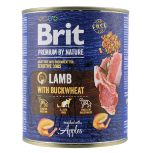 Влажный корм Brit Premium by Nature, ягненок с гречкой для собак, консерва